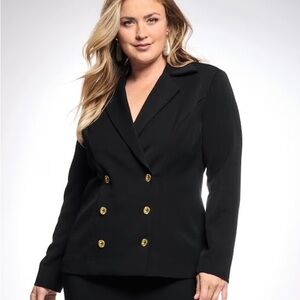 Monroe & Main Black Double-Breasted Classic Black Blazer with Gold Buttons